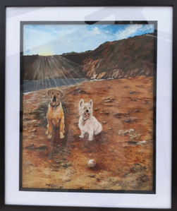 Maggie, Monty & Oscar on holiday down south, acrylic .jpg